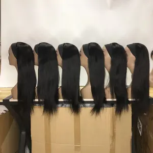 Grosir Wig Remy Brasil mentah kualitas tinggi di 100% Wig renda penuh lurus kepang tulang asli dengan rambut bayi rambut manusia