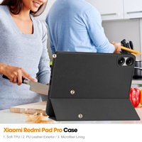 Funda de Cuero PU OMEVE para Xiaomi Redmi Pad Pro de 12.1 Pulgadas con Soporte para Lápiz, Funda Protectora para Tablet con Soporte Tríptico Inteligente de TPU Suave a Prueba de Golpes