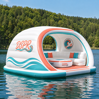 Île flottante gonflable pour parc aquatique, bar, terrasse soleil avec canapé lounge et parasol pour maison de bord de lac, vacances à la plage, détente