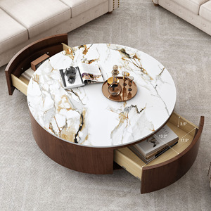 Table basse ronde avec plateau en pierre frittée, table de salon moderne - Product Image 3