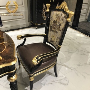 Muebles tallados de madera francesa, silla antigua negra de lujo para comedor con reposabrazos, cheep - Product Image 2