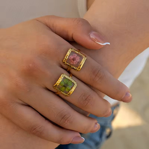 Anillo Delicado de Flor de Ciruelo Eterna Colorida Real, Chapado en Oro de 18K, de Acero Inoxidable, Forma Ovalada, para Niñas - Product Image 5