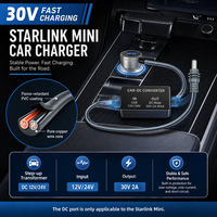 Pengisi Daya Mobil Starlink Mini dengan Konverter DC Step Up, Layar Tampilan Tegangan Digital, Port USB Ganda 12V 24V ke 30V 2A, Kabel Starlink