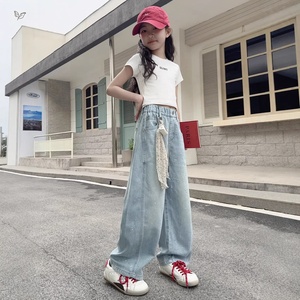Jeans larges à paillettes pour adolescentes, pantalons légers d'été pour filles adolescentes, pour l'extérieur - Product Image 1