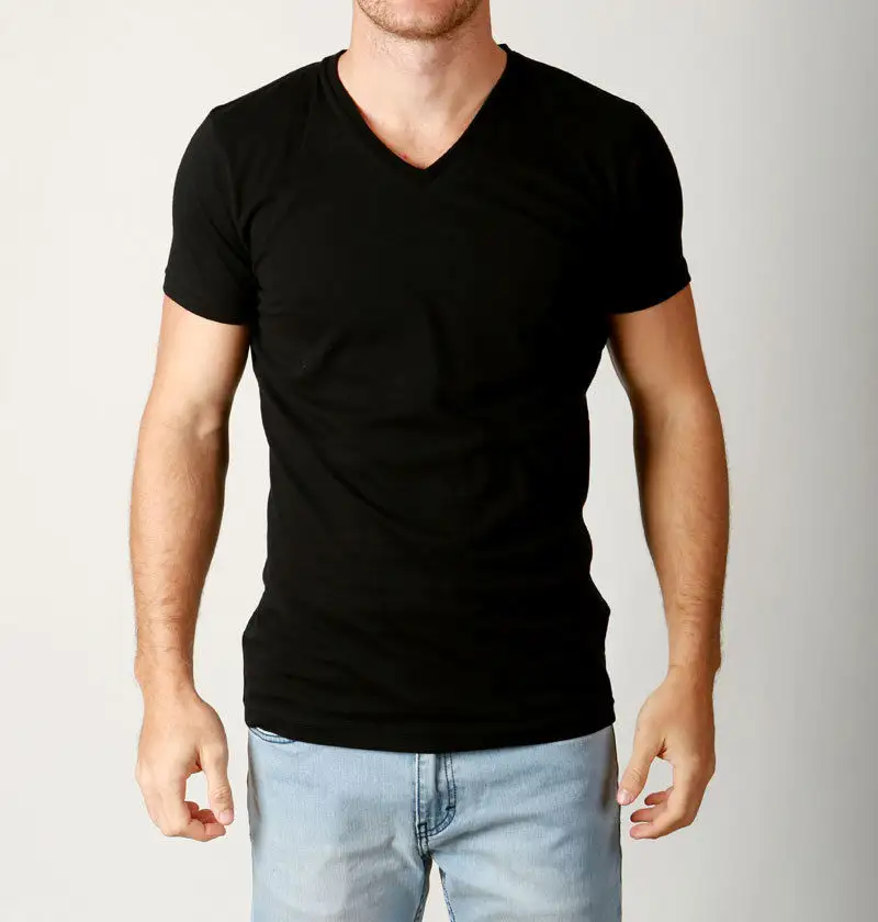 Casual V Neck T shirts Men Slim Style Basic Blank Tshirt No Label