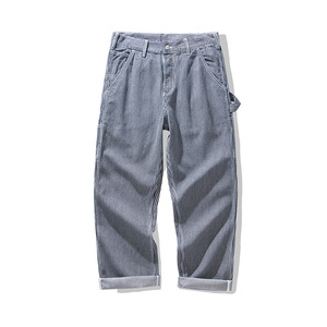 Pantalons cargo à rayures multi-poches en gros, coupe droite, lavés, 100% coton, taille haute, épais, <span class=keywords><strong>jeans</strong></span> de travail en denim <span class=keywords><strong>pour</strong></span> hommes - Product Image 4