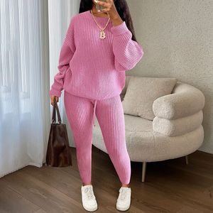 Ronde hals effen kleur lange mouwen lange broek trui casual gebreide dames 2-delige set Sehe Fashion - Product Image 2
