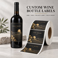 Étiquettes adhésives en papier alimentaire à marque privée, estampage à chaud or, finition mate, pour bouteilles de vin, en rouleau, pour emballage