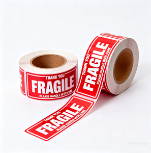 Rouleau d'étiquettes adhésives personnalisées durables, écologiques, imperméables, recyclables, fluorescentes, fragiles, avec poignée, étiquettes d'avertissement - Product Image 1