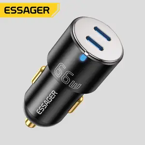 Essager 2022 도시 F699 F689 F688 F698 블랙 60W 66W Type-C + USB-A 차량용 충전기