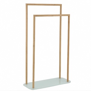 Toallero de cristal de bambú plegable portátil, 2 barras de Color de <span class=keywords><strong>madera</strong></span> ajustables duraderas para dormitorio, baño, Hotel, gimnasio, uso al aire libre - Product Image 1