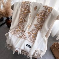 Écharpes en cachemire épais brodées classiques du Moyen-Orient/Dubaï/Arabie pour femmes, avec pompons, vente en gros