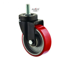 Fabricant chinois de roulettes en PU rouge de 3, 4 et 5 pouces pour chariot industriel, roulettes en fonte avec une capacité de charge élevée