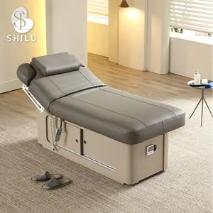 Hot sale luxury beige beauty salon bed 2 motors electric massage cosmetic table chair facial spa bed DMC4