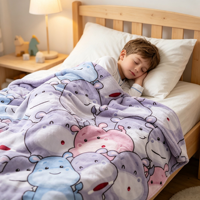 Plaid en flanelle imprimé numériquement, motif hippopotame de dessin animé, taille standard, idéal pour canapé, lit, pieds et chambre d'enfant