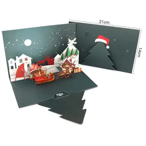 热销模切圣诞3D弹出式卡商务