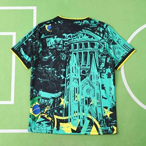 เสื้อฟุตบอลแขนสั้นพิมพ์ลายสถาปัตยกรรมโบสถ์ 100% โพลีเอสเตอร์ สีเขียวเหลือง รุ่นคอนเซ็ปต์ แห้งเร็ว - Product Image 1
