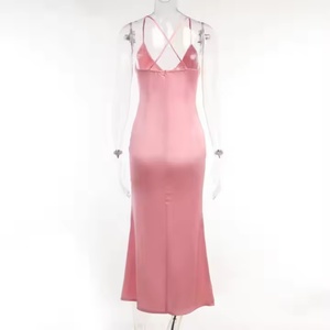 Vestidos ajustados de cuello en V para mujer, estilo bohemio/casual, transpirables, con patchwork, ideales para fiestas en clubes, color liso, gran éxito de ventas en otoño/invierno. - Product Image 4