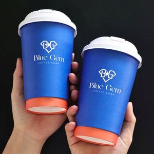 Custom logo 16oz Disposable Coffee Paper <b>Cup</b> with Lid,Cardboard Paper Juice <b>Cups</b>, Double Wall <b>Bubble</b> <b>Tea</b> Hot Drink <b>Cup</b> - Product Image 1