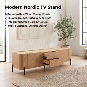 Mueble de <span class=keywords><strong>TV</strong></span> Moderno para Sala de Estar u Hotel, con Acabado en Chapa de Madera y Melamina, Diseño Multifuncional y Práctico, Mueble Ecológico - Product Image 3