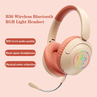 Casque Bluetooth B36 avec éclairage RGB, microphone amovible, pliable, stéréo HiFi, sans fil + filaire, avec écouteurs