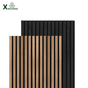 Planche acoustique en bois lamellé - 2400*600mm Chêne Noyer MDF avec <span class=keywords><strong>feutre</strong></span> polyester Finition en placage texturé noir brun pour les cinémas maison - Product Image 5
