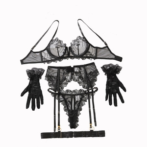 Set Reggiseno Ricamato Traforato Comodo e Sexy, Biancheria Intima Femminile, Mutandine, <span class=keywords><strong>Reggicalze</strong></span>, Guanti, Stile Sottile - Product Image 5