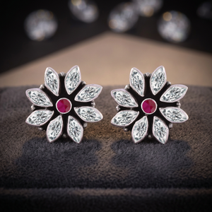 Pendientes de Plata de Ley 925 al por Mayor con Circonita Cúbica Roja Rubí Redonda y en Forma de Marquesa, Engaste Tipo Copa, Joyería Fina para Niña - Product Image 1