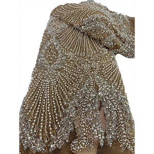 Tissu luxueux et magnifique de style africain 100% polyester, perles brodées colorées, paillettes, <span class=keywords><strong>dentelle</strong></span> florale en maille pour <span class=keywords><strong>mariage</strong></span> - Product Image 1
