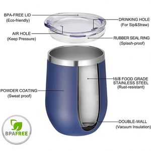 Vente en gros de tasses à café en acier inoxydable 304 de 12 oz, tasse à double paroi en forme d'œuf personnalisée avec couvercle, gobelet à vin de voyage - Product Image 5