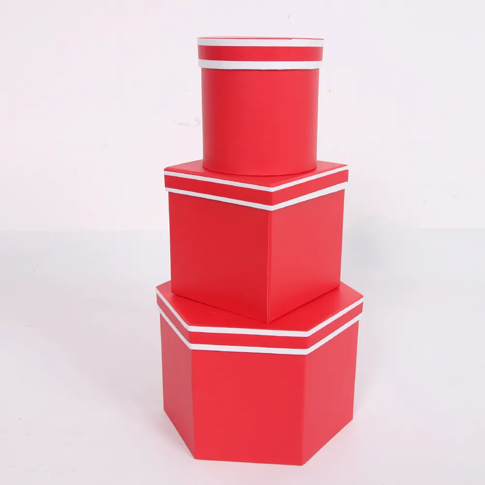 Shihao 3020 hexagonal carré et rond carton boîte cadeau ensemble de 3 pièces