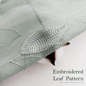 Cortinas transparentes con patrón de hojas bordadas, cortinas de ventana de gasa semitransparente Floral de lino falso con bolsillo/cortinas para dormitorio y sala de estar - Product Image 3