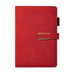 Lightweight portable stylish business red A6 leather customizable cover notebook Magnetic metal clasp Cash budget notebook