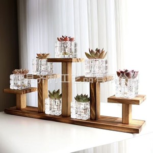 Support à plantes en bois à plusieurs niveaux pour exposition de plantes succulentes d'intérieur, étagère de rangement de bureau rectangulaire autoportante - Product Image 2