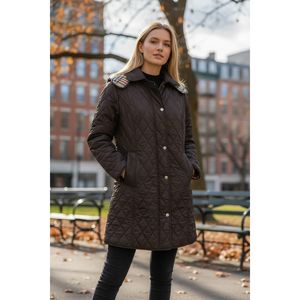 Manteau matelassé noir pour femme Vetre, 95 cm, col à carreaux, tailles 44-58, imperméable, vêtements d'extérieur, usage quotidien, fabriqué en Turquie, vente en gros - Product Image 1
