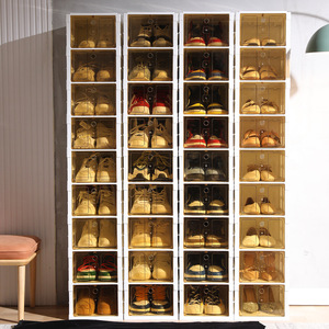 Clear Plastic Shoe Box with Lids Foldable Shoe Boxes Storage Containers For Sneaker Drop Front Shoe Organizer Storage Bins