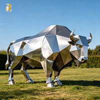 Sculpture de buffle en acier inoxydable de grande taille RELONG, statues de taureau en métal, design poli miroir, personnalisable pour l'extérieur