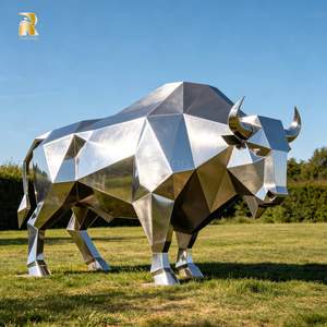 Escultura de Búfalo Grande de Acero Inoxidable RELONG, Estatuas de <span class=keywords><strong>Toro</strong></span> de Metal con Diseño Pulido a Espejo, Personalizable para Exteriores - Product Image 3