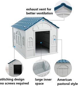 Casa de perro de plástico resistente a la lluvia, casa de perro de lujo para uso al aire libre, tamaño grande, extraíble, con ventana - Product Image 6