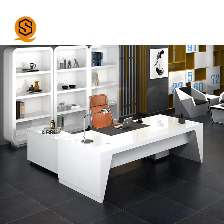 Table de gestion moderne, meuble en blanc, taille personnalisée, surface solide, bureau