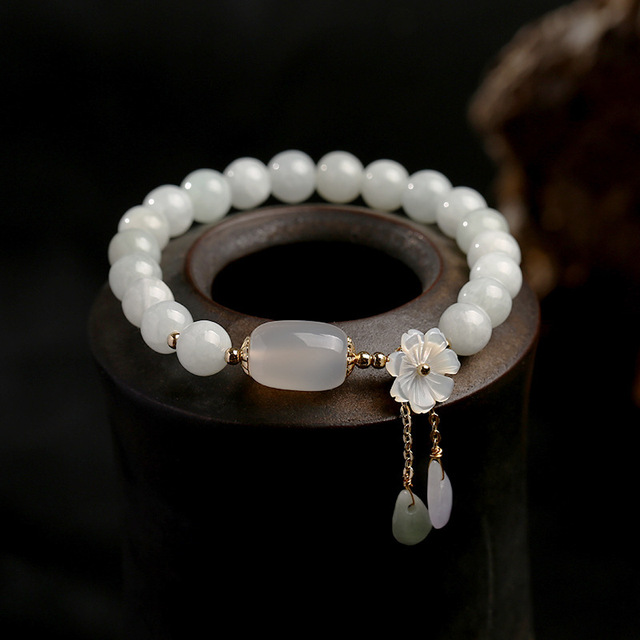 New High Grade Water Drop Jade Bracelet Jewelry 14K Gold Plated Hanging Natural Shell Flower Bracelets