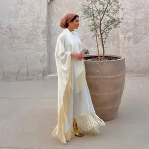 Wholesale Turkish EID Dubai Abaya Kimono Modest Dress Islamic Clothing Women Muslim Dress Abaya Butterfly Sleeve Tassels Kaftan