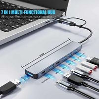 Adaptateur USB Type C 7 en 1 en aluminium, hub USB 3.0 et 2.0, station d'accueil pour téléphone, adaptateur pour ordinateur portable, tablette, interface PC, séparateur 4 ports