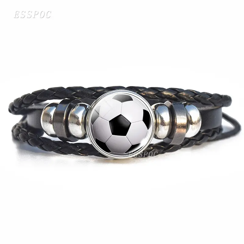 Verstellbare Neuheit Fußball Baseball Foto Sport Welt Armreif Männer Schmuck Custom Woven Leder Armband