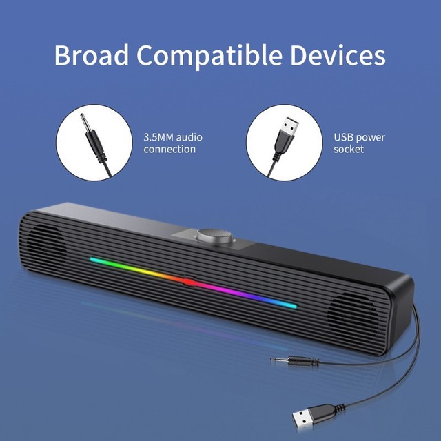 TV bar Speaker RGB Wired Cable PC Laptop Desktop Usb Multimedia Small Speaker Long Strip Luminous Sound bar Subwoofer