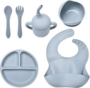 Meilleure Vente 2026 : Ensemble d'alimentation pour bébé en silicone de qualité alimentaire 15 pièces – Assiette à ventouse, bol, bavoir, cuillère-fourchette pour enfants - Product Image 1