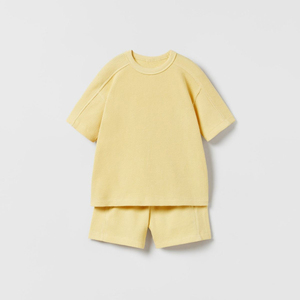 Vêtements d'été pour bébé OEM, ensemble décontracté pour garçon en 2 pièces, t-<span class=keywords><strong>shirt</strong></span> à manches courtes en tricot gaufré et short <span class=keywords><strong>de</strong></span> sport - Product Image 5