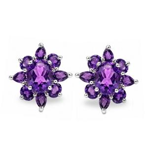 Manufacturer 925 <b>Sterling</b> <b>Silver</b> Rhodium Plated Amethyst Floral Cluster <b>Stud</b> <b>Earrings</b> - Product Image 3