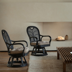 Sillón Giratorio de Ratán Natural Australiano al por Mayor con Cojín, Silla de Comedor de Mimbre Tejida a Mano para Sala de Estar o Balcón - Product Image 3