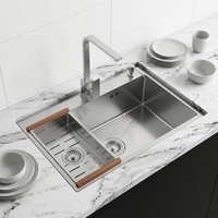 Évier de cuisine moderne de luxe écologique à cuve unique en acier inoxydable 304, installation sous plan, garantie 3 ans